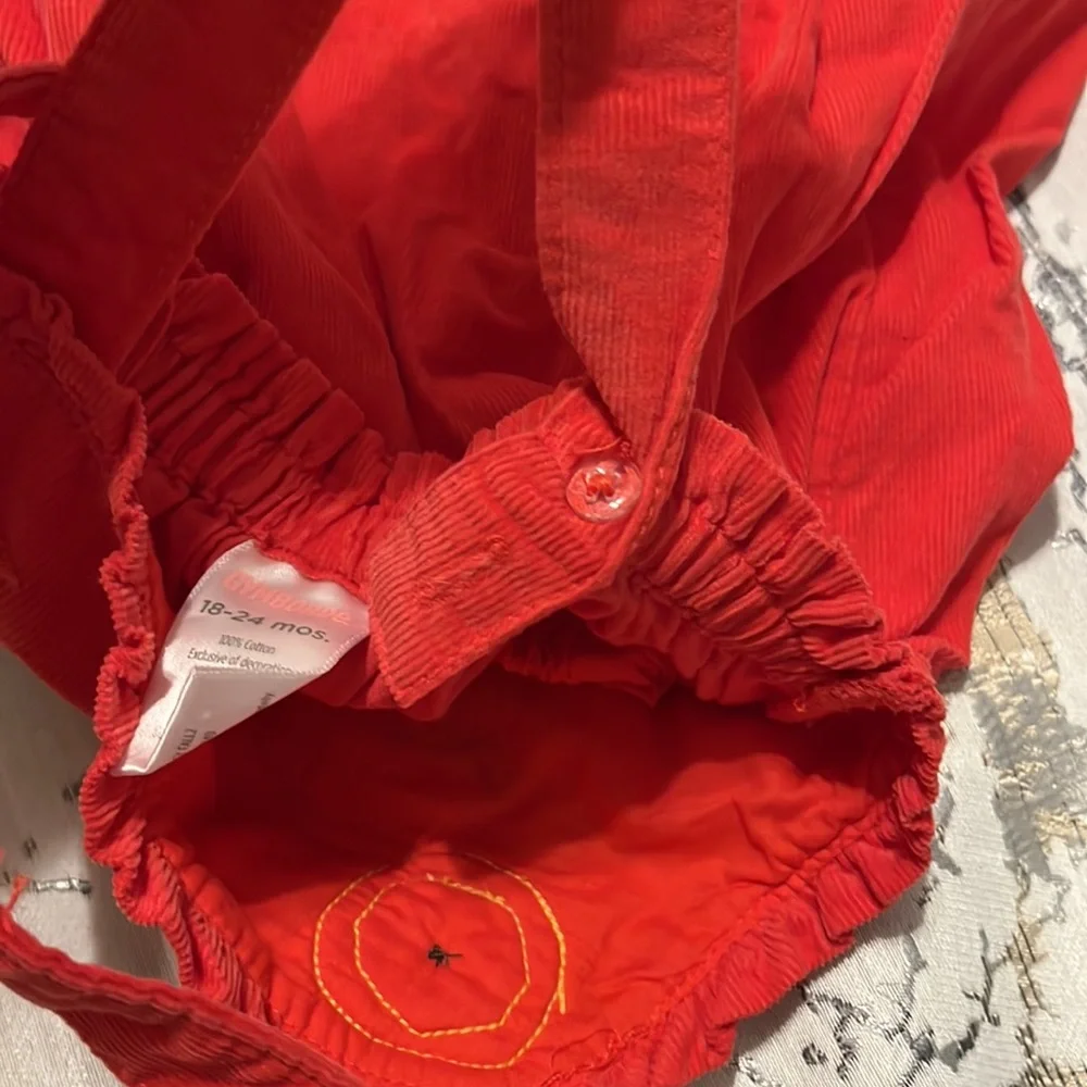 Gymboree red corduroy owl adjustable strap overall dress w/ diaper cover 18-24 m